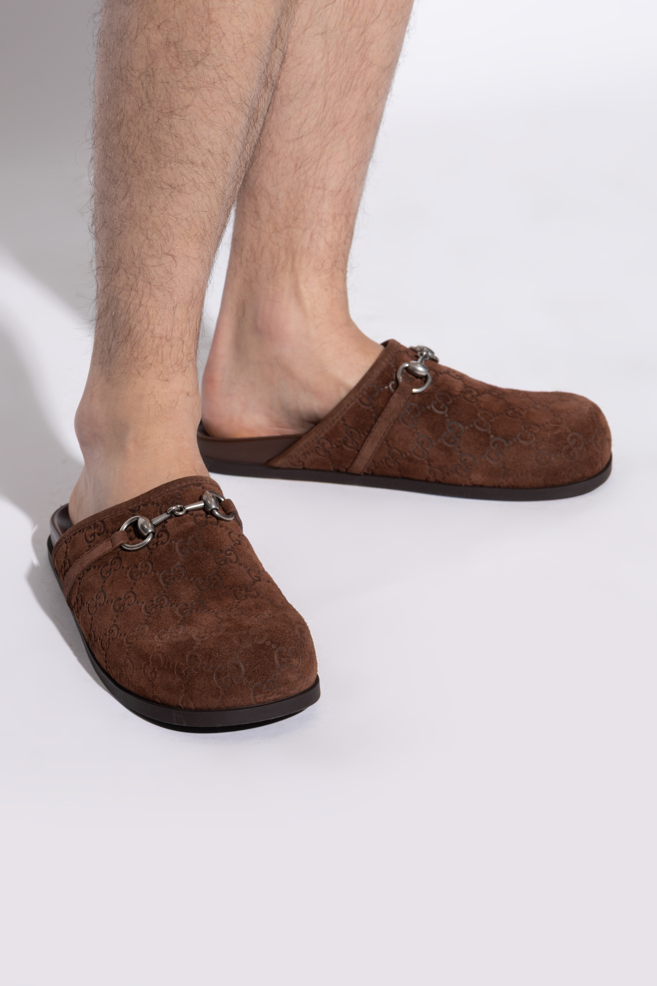サンダル GUCCI Brown Suede Slippers NEW GUCCI LIGHT BROWN SUEDE PRINCETOWN HORSEBIT MULES SLIPER